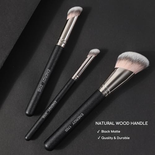 ENERGY Angled Makeup Brushes Set Vegan Powder Foundation Bronzer Nose Contour Concealer Makeup Brush for Liquid Cream Setting Powders Blending with Travel Bag - Image 6