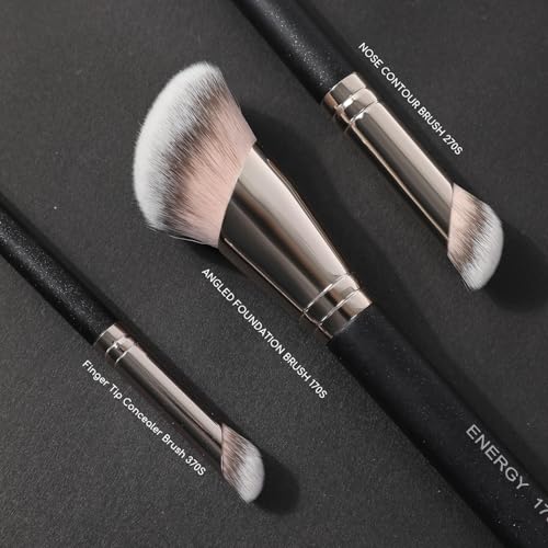 ENERGY Angled Makeup Brushes Set Vegan Powder Foundation Bronzer Nose Contour Concealer Makeup Brush for Liquid Cream Setting Powders Blending with Travel Bag - Image 7