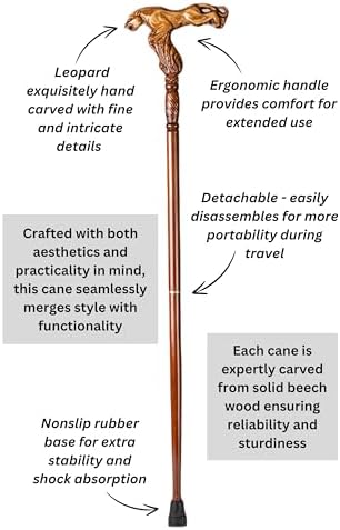 Hand Carved Wooden Walking Cane with Ergonomic Handle and Rubber Tip for Men and Women - Fashionable Unique Walking Stick for Seniors - 37 inch - Image 3