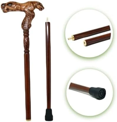 Hand Carved Wooden Walking Cane with Ergonomic Handle and Rubber Tip for Men and Women - Fashionable Unique Walking Stick for Seniors - 37 inch - Image 4