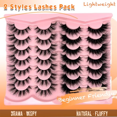 False Lashes Mink Natural Look Faux Mink Wispy Lashes Cat Eye C Curl Strip Eyelashes Book 3D Fluffy Flase Eyelashes Pack 2 Styles - Image 3
