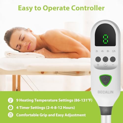 Massage Table Warmer Heating Pad Professional SPA Massage Bed Warmer with Timer, 9 Heat Settings, Overheat Protection for Massage Bed & Spa, Thickened & Soft Fleece, 30" x 71" - Image 2