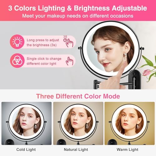 Magnifying Mirror with Lights 1x/15x Rechargeable: 8.5 inch Wall Mounted Lighted Makeup Mirror for Bathroom - Image 2