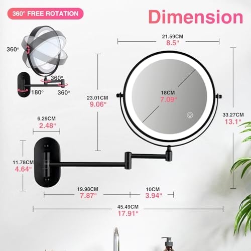 Magnifying Mirror with Lights 1x/15x Rechargeable: 8.5 inch Wall Mounted Lighted Makeup Mirror for Bathroom - Image 7