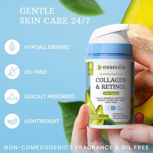 Face Moisturizer Collagen Cream, Anti Aging Face Cream with Retinol Hyaluronic Acid Vitamin B, Day & Night Anti-Wrinkle Moisturizing Cream for Women & Men, 1.7 Fl Oz - Image 6