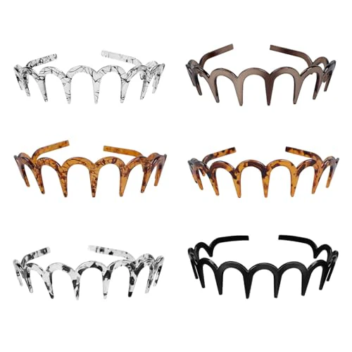 6Pcs Zig Zag Shark Tooth Headbands Comb Zigzag Plastic Hoop U Shaped Shark Tooth Hair Bands Wavy teeth Hair Hoop for Women Girls Hair Accessory Styling(6 Color)