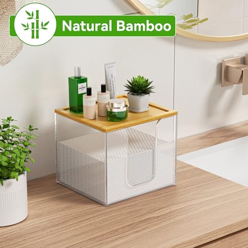 VITVITI Disposable Face Towel Holder Box, Acrylic Facial Towel Container for XL Clean Skin Club, Large Disposable Face Towel Storage with Bamboo Lid, for Bathroom, Vanity Makeup, Clear - Image 3