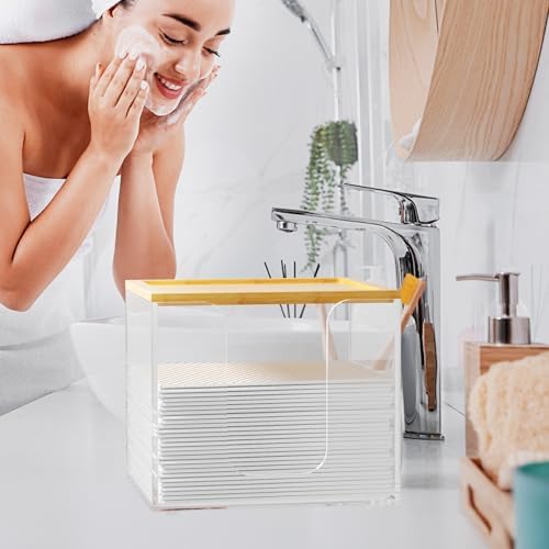 VITVITI Disposable Face Towel Holder Box, Acrylic Facial Towel Container for XL Clean Skin Club, Large Disposable Face Towel Storage with Bamboo Lid, for Bathroom, Vanity Makeup, Clear - Image 5