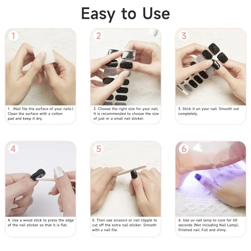 Semi Cured Gel Nail Strips - 28 pcs UV Gel Nail Stickers for Women, Work with Any UV Lamp, Long Lasting Gel Nail Wraps, Includes Prep Pads, Nail File & Wood Stick (Orchid Purple) - Image 6