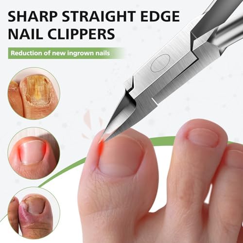 BALUCA Toenail Clippers Straight Blade for Thick Toenails and Ingrown Nails, Professional Stainless Steel Fingernail Toenail Clippers Trimmers for Seniors, Men and Adult - Sliver - Image 2