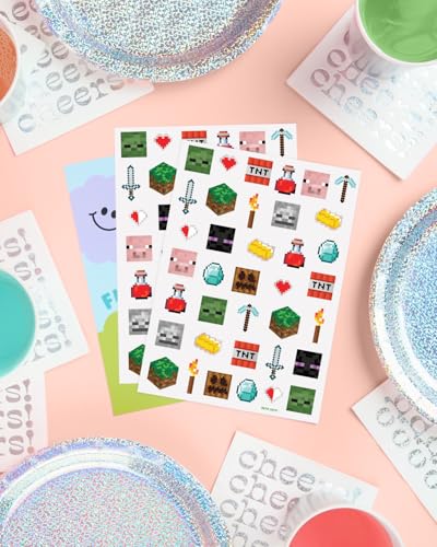 xo, Fetti Pixel Mining Video Game Temporary Tattoos - 74 Silver Foil Pcs | Birthday Accessory, Kids Pixel Birthday Party Favor, Cute Activity - Image 3
