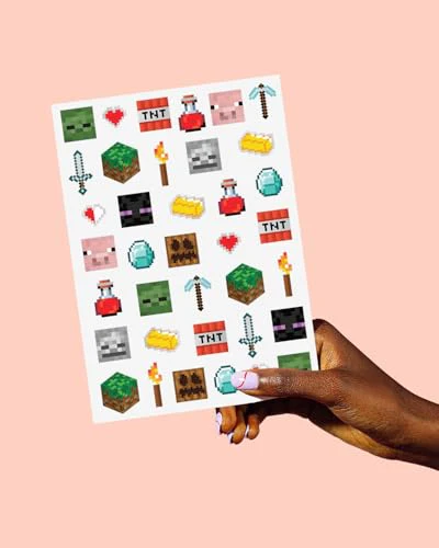 xo, Fetti Pixel Mining Video Game Temporary Tattoos - 74 Silver Foil Pcs | Birthday Accessory, Kids Pixel Birthday Party Favor, Cute Activity - Image 5