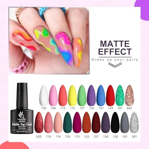 Lavender Violets Gel Nail Polish Set,UV LED Base,Glossy n Matte Top Coat,Blooming Gel Brush Pen Christmas Red Green Colors Sliver Glittery Gold White Pink Nail Art Women Beauty Gift 997 - Image 3