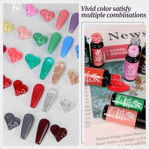 Lavender Violets Gel Nail Polish Set,UV LED Base,Glossy n Matte Top Coat,Blooming Gel Brush Pen Christmas Red Green Colors Sliver Glittery Gold White Pink Nail Art Women Beauty Gift 997 - Image 5