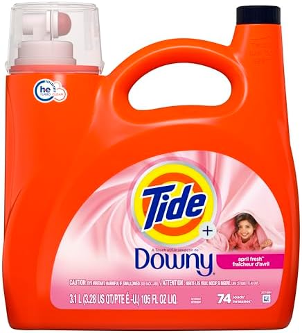 Tide Plus A Touch of Downy Liquid Laundry Detergent, April Fresh Scent, 105 fl oz, 74 Loads, HE Compatible