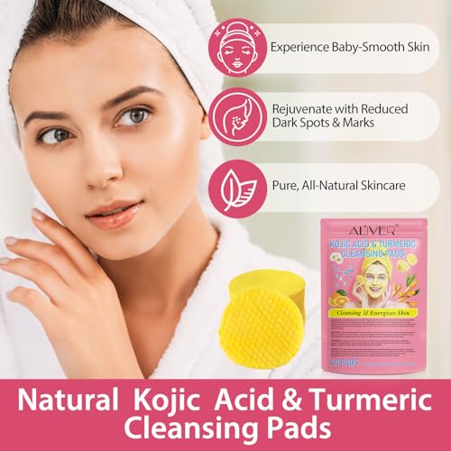 Turmeric Kojic Acid Cleansing Pads,40PCS Kojic Acid and Turmeric Cleansing Pads, Turmeric Kojic Acid Pads for Facial Cleansing - Image 3
