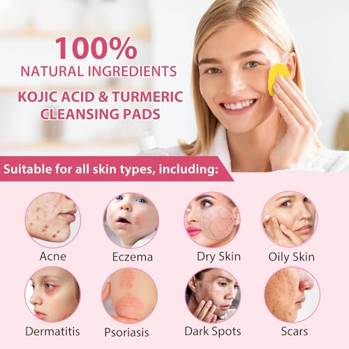 Turmeric Kojic Acid Cleansing Pads,40PCS Kojic Acid and Turmeric Cleansing Pads, Turmeric Kojic Acid Pads for Facial Cleansing - Image 6