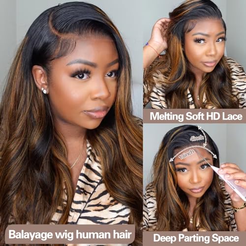 Sofeel HD Lace Front Wigs Human Hair 22 Inch 13x4 Body Wave FB/30 Ombre Lace Front Wig Human Hair Pre Plucked 180 Density Highlight HD Frontal for Black Women Balayage Highlight Colored - Image 2