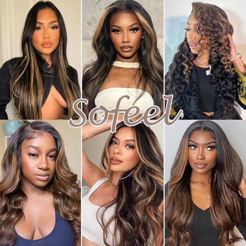 Sofeel HD Lace Front Wigs Human Hair 22 Inch 13x4 Body Wave FB/30 Ombre Lace Front Wig Human Hair Pre Plucked 180 Density Highlight HD Frontal for Black Women Balayage Highlight Colored - Image 6