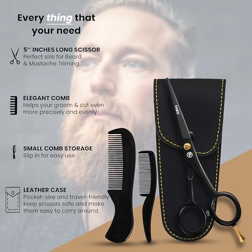 5” Professional Beard Mustache Scissors with 1 Beard Comb, 1 Mustache Comb and Travel Pouch - Perfect Beard Trimming Scissors for All Facial Hair Scissors - Grooming Scissors - Image 7