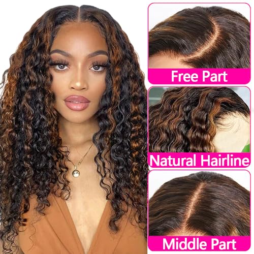 P1B/30 Highlight Ombre Lace Front Wig Human Hair Wigs for Women 250% Density 13x6 Deep Wave HD Lace Frontal Wig Pre Plucked P1B/30 Deep Curly Glueless Wigs Human Hair(#P1B/30,30Inch) - Image 2