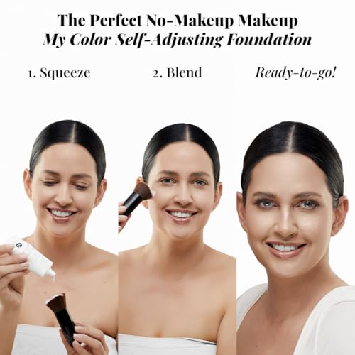 Jerome Alexander My Color Self-Adjusting Foundation, Hydrating & Lightweight Face Makeup, Skincare-Infused, with Kabuki Brush, Medium Dark, 1 oz - Image 2