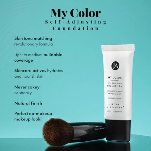 Jerome Alexander My Color Self-Adjusting Foundation, Hydrating & Lightweight Face Makeup, Skincare-Infused, with Kabuki Brush, Medium Dark, 1 oz - Image 4