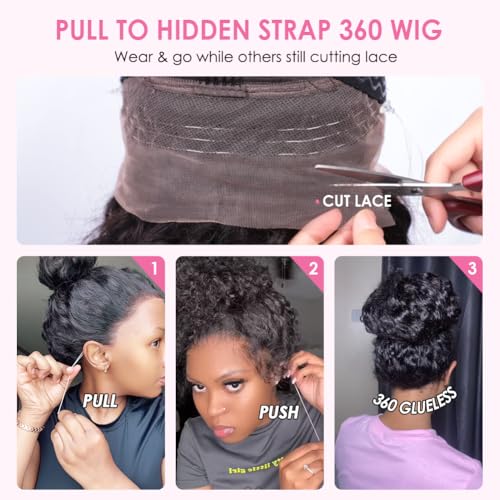 Hidden Strap 360 Glueless Lace Front Wigs Human Hair Pre Plucked Bleached Knots 180 Density Water Wave HD Lace Frontal Wig with Drawstring Curly Full LaceFront Wigs for Women(22 inch) - Image 3