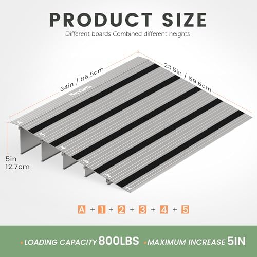 5" Rise Door Threshold Ramp with Updated Fixable Screws, Stable Portable Wheelchair Ramp for Home Steps, Aluminum Door Entry Ramps for Scooters, Power Chairs, Walkers, 800LBS Load Capacity - Image 2