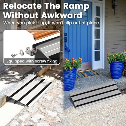 5" Rise Door Threshold Ramp with Updated Fixable Screws, Stable Portable Wheelchair Ramp for Home Steps, Aluminum Door Entry Ramps for Scooters, Power Chairs, Walkers, 800LBS Load Capacity - Image 3