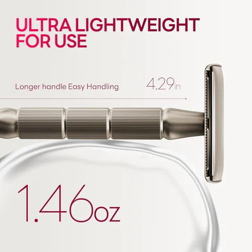 Double-Edge Safety Razor, Single-Blade Razors with 5 Stainless Steel Razor Blades for Men and Women, Reusable Metal Razor – Champagne Matt - Image 2