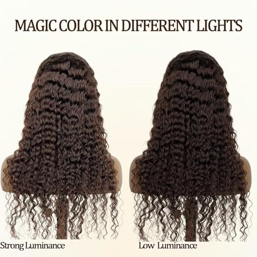 SENSAIRUITE Chocolate Brown Deep Wave Lace Front Wigs Human Hair 13x4#4 Curly Lace Front Wig Human Hair 180% Density HD Transparent Glueless Lace Frontal Wigs Pre Plucked with Baby Hair 26 Inch - Image 3