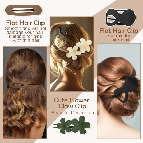 12 Pcs Flat Hair Clips for Women, Lay Flat Claw Clips Flower Hair Clips for Women French Concord Flat Hair Clips, 3 Styles Matte Hair Clips for Thin Thick Hair - Image 3