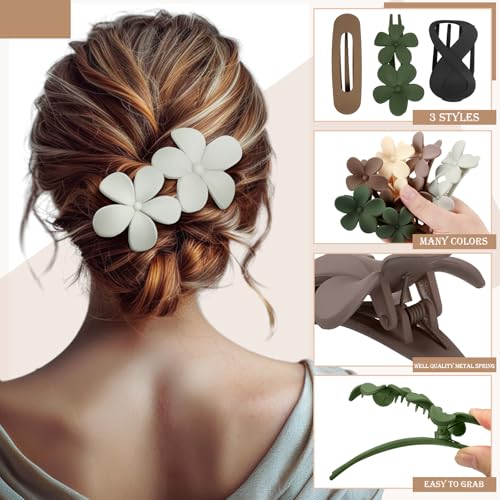 12 Pcs Flat Hair Clips for Women, Lay Flat Claw Clips Flower Hair Clips for Women French Concord Flat Hair Clips, 3 Styles Matte Hair Clips for Thin Thick Hair - Image 4