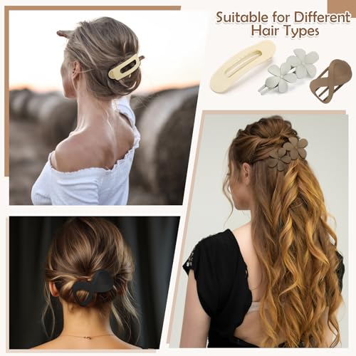 12 Pcs Flat Hair Clips for Women, Lay Flat Claw Clips Flower Hair Clips for Women French Concord Flat Hair Clips, 3 Styles Matte Hair Clips for Thin Thick Hair - Image 5