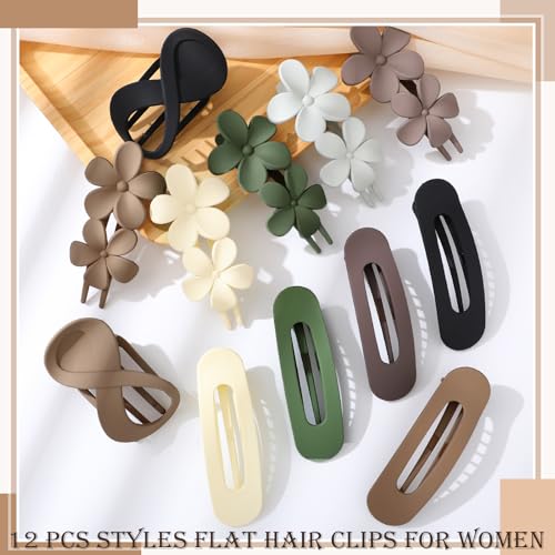 12 Pcs Flat Hair Clips for Women, Lay Flat Claw Clips Flower Hair Clips for Women French Concord Flat Hair Clips, 3 Styles Matte Hair Clips for Thin Thick Hair - Image 7