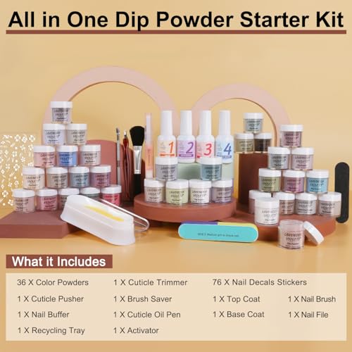 LAVENDER VIOLETS Dip Powder Nail Kit - 36 Colors Brown Green Blue Reflective Glitter with Dipping Powder Liquid Set and Nail Art Tool for Home Salon B5X1 - Image 5