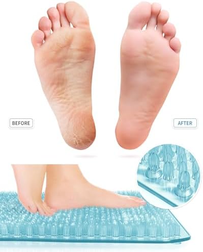 Yolife Shower Foot Scrubber Mat, Anti-Slip Bath Mat with Scrub Bristles, Soft Shower Foot Massager with Strong Suction Cups for Soothe Achy Feet, 25.6" x 13.4" - Image 2