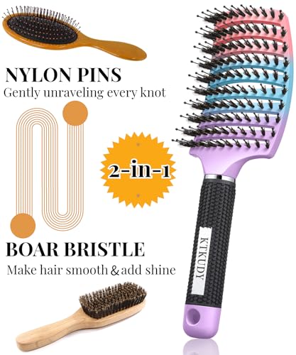 KTKUDY Wet or Dry Detangling Hair Brush for All Hair Types - Eliminates Knots & Reduces Breakage Hairbrush - Tangle Free Detangler Brush For Women Men & Kids, Single, 1 Count - Image 4