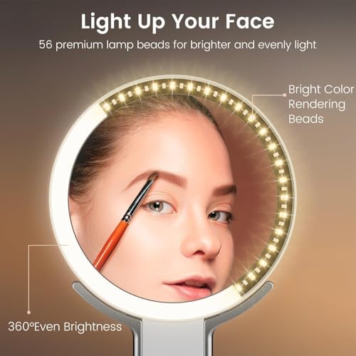 Travel Makeup Mirror with Lights, Lightened 10X/1X Double Sided Magnifying Mirror with 3 Colors, Brightness Adjustable Portable LED Mirror Valentines Day Gifts for Her Women Girls (White) - Image 2