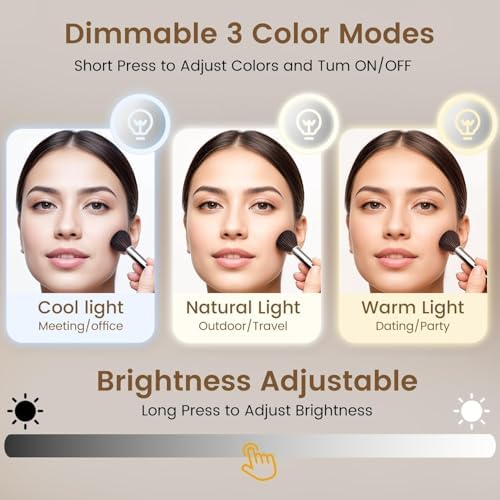 Travel Makeup Mirror with Lights, Lightened 10X/1X Double Sided Magnifying Mirror with 3 Colors, Brightness Adjustable Portable LED Mirror Valentines Day Gifts for Her Women Girls (White) - Image 4