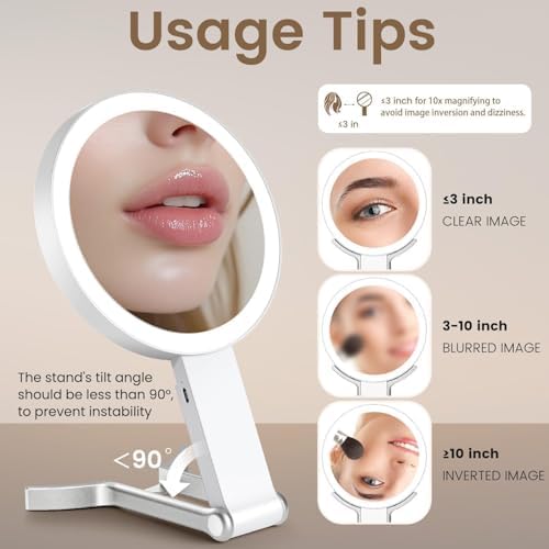 Travel Makeup Mirror with Lights, Lightened 10X/1X Double Sided Magnifying Mirror with 3 Colors, Brightness Adjustable Portable LED Mirror Valentines Day Gifts for Her Women Girls (White) - Image 9