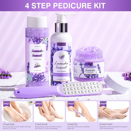 Foot Soak Set Feet Callus Remover Pedicure Set - Lavender Foot Soak Salts,Foot File,Foot Scrub & Urea Foot Cream Pedicure Supplies For Dry Cracked Feet Foot Spa Kit for Women - Image 6