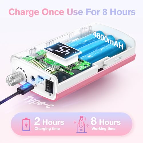 Beloving Portable Nail Drill Professional, 45000RPM Rechargeable Nail Drill Electric File Machine for Acrylic Gel Polish Remover, Cordless Nail Kit for Manicure Pedicure with 11 Bits for Salon Home - Image 5