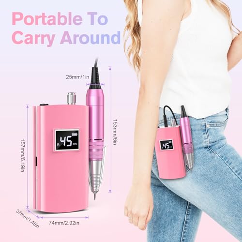 Beloving Portable Nail Drill Professional, 45000RPM Rechargeable Nail Drill Electric File Machine for Acrylic Gel Polish Remover, Cordless Nail Kit for Manicure Pedicure with 11 Bits for Salon Home - Image 6