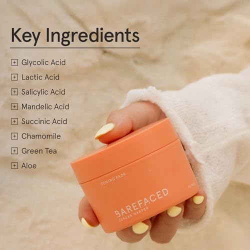 Barefaced Toning Pads (60 count) Exfoliating Face Pads with 2% Glycolic Acid & Salicylic Acid - Helps with Brightening & Cleansing Skin, Clears Pores, Reduces Fine Lines and Wrinkles, Resurfacing Pads - Image 4