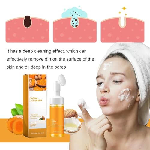 Turmeric Glow Wash Face Wash With Brush, Deep Cleansing Scrub Exfoliating Turmeric Foaming Facial Cleanser For All Skin. (100ml) - Image 3