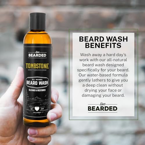 Live Bearded Beard Wash, 8 fl oz - Water-Based Face Cleanser with All-Natural Ingredients for a Gentle, Deep Clean - Made in the USA | Tombstone Scent - Sweet Tobacco, Cedar - Image 3
