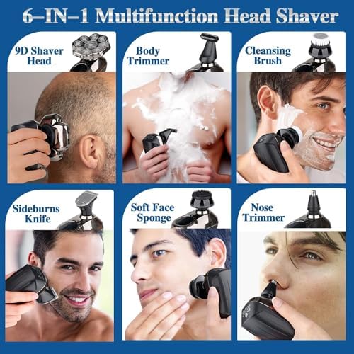 9D Head Shavers for Bald Men, Upgraded 6-in-1 Mens Grooming Kit, Detachable Bald Head Shavers for Men, Wet/Dry LED Display, Travel Lock Electric Razor for Men with Type-C Charge - Image 2
