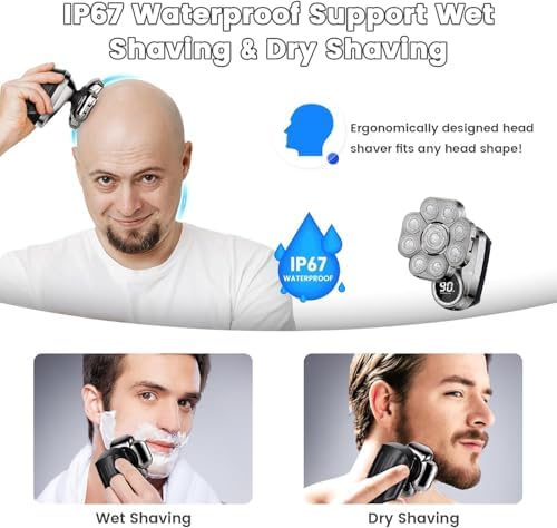 9D Head Shavers for Bald Men, Upgraded 6-in-1 Mens Grooming Kit, Detachable Bald Head Shavers for Men, Wet/Dry LED Display, Travel Lock Electric Razor for Men with Type-C Charge - Image 5
